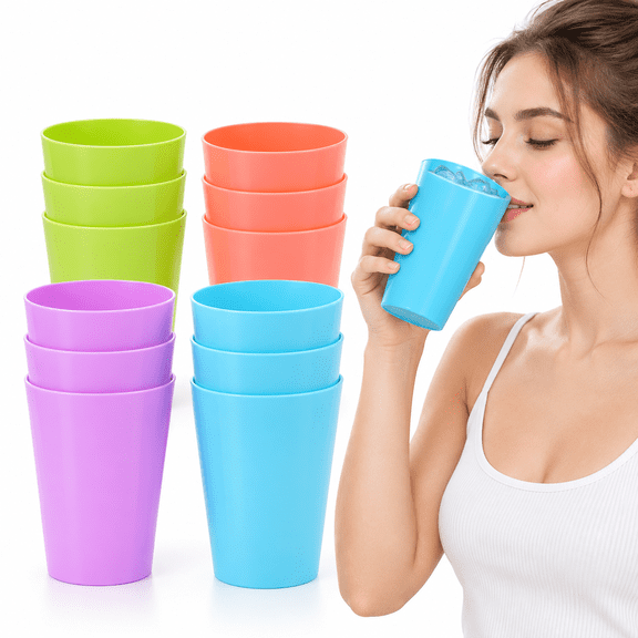 11-oz Unbreakable Drinking Cups, NOGIS 12 Pack Reusable Plastic Cups, Plastic Tumblers Drinking Glasses for Kitchen, BPA Free Stackable Restaurant Cups for Hot Drink & Cold Drink