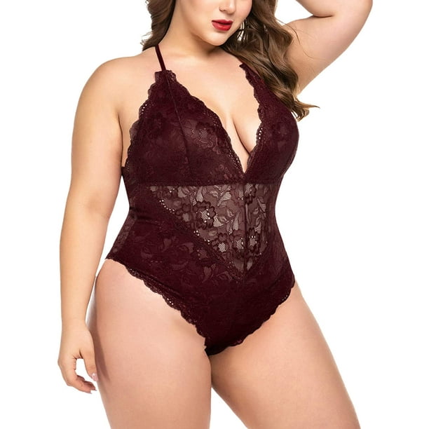 HTAIGUO Snap Crotch Lingerie for Women One Piece Lace Teddy