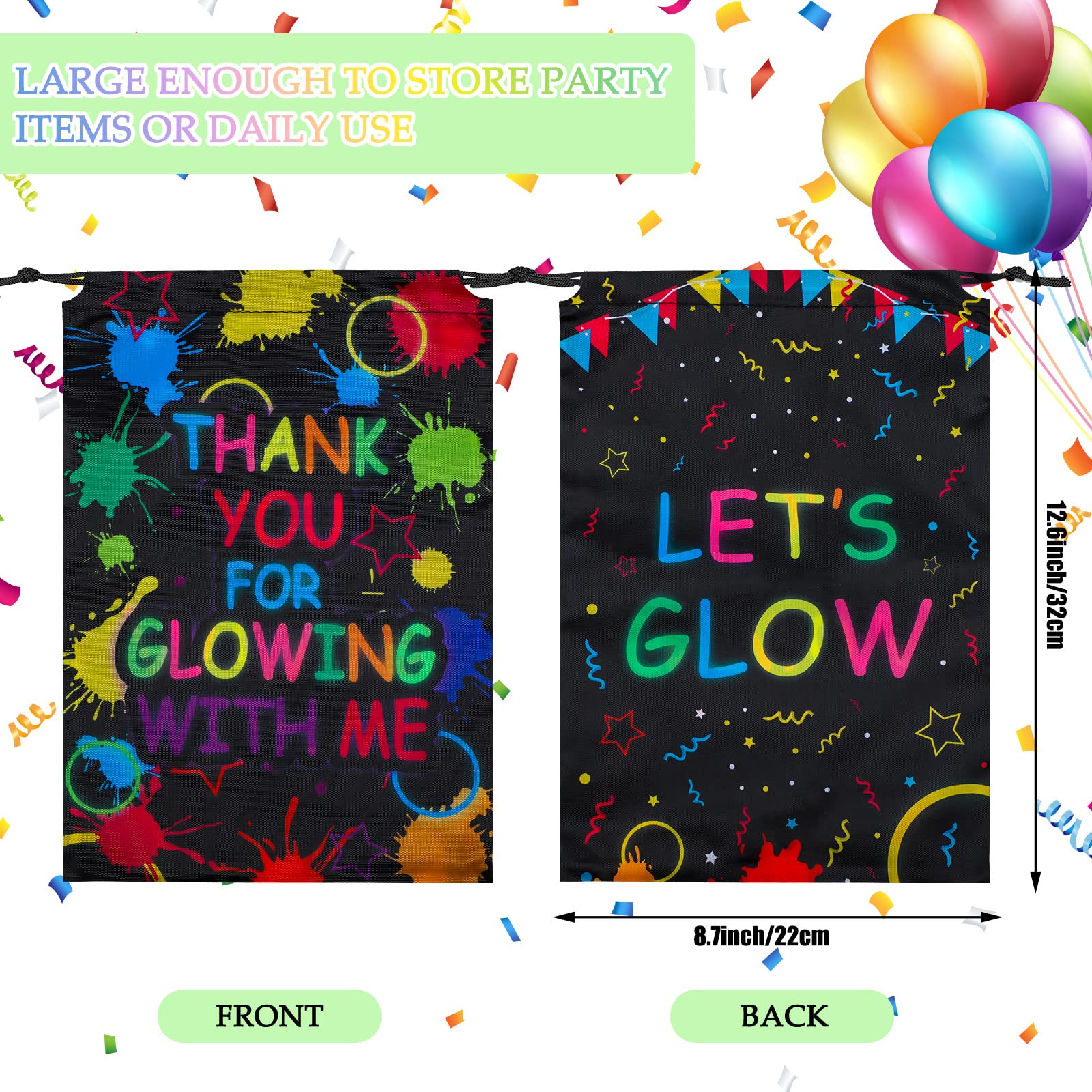 Let’s Glow Neon-Kordelbeutel – 36 Stück, Ca. 32 X 22 Cm, Aus Polyester, Perfekt Für Mottopartys, Geschenke Oder Goodie Bags