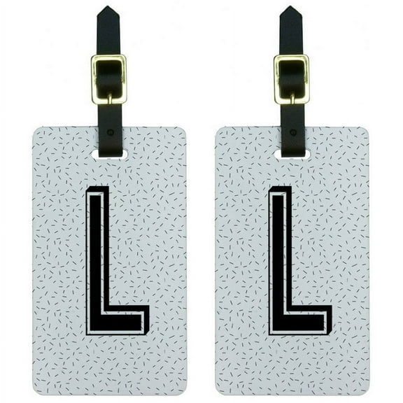 Letter L Initial Sprinkles Black White Luggage Tags Suitcase ID, Set of 2