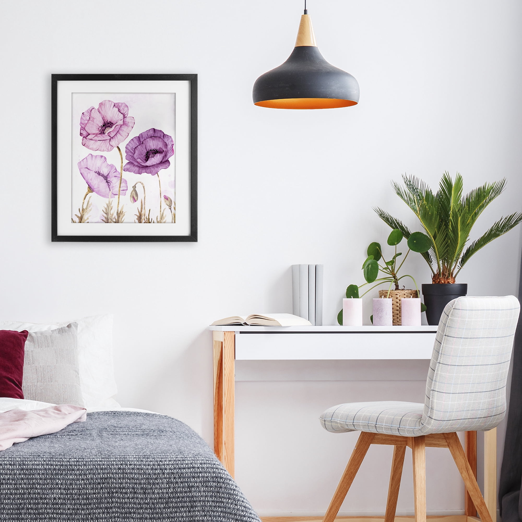 Stupell Industries Bright Poppies in Purple Black Framed Print Under Glass, design by Kim Allen