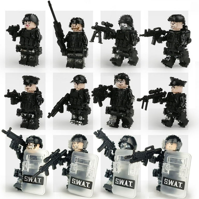 12 SWAT Figures Team with Military Gear Building Blocks Set Special Force Base Compatible with Lego 853792 Accessory SCP Soldiers Car Vehicle Truck 350 Pcs Base Speedboat Walmart