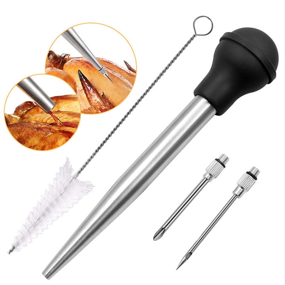 Stainless Steel Turkey Tool Marinade Seasoning Injector with Silicone Pump for Cooking BBQ Grill Turkey Baster Syringe