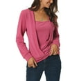 thumbnail image 2 of INSPIRE CHIC Women's Fall Winter Long Sleeve Square Neck Solid Color Fake Two-Piece Casual Top S Rose Red, 2 of 6