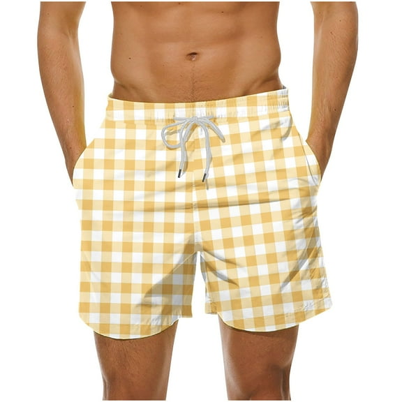 ZQUUVOU Men's Beach Swim Trunks Casual Loose Fit Drawstring Shorts with Pockets Quick Dry Elastic Waist Summer Bathing Suit Yellow