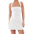 thumbnail image 3 of Women'S Halter Backless Ruched Bodycon Mini Dress Short Homecoming Club Party Night Out Dresses White S, 3 of 10
