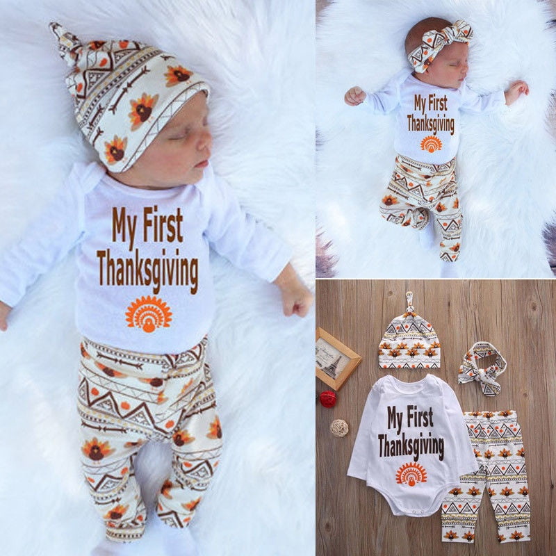 Toddler Kids Infant Baby Boys Girls Letter Turkey Pants Thanksgiving Outfits Set