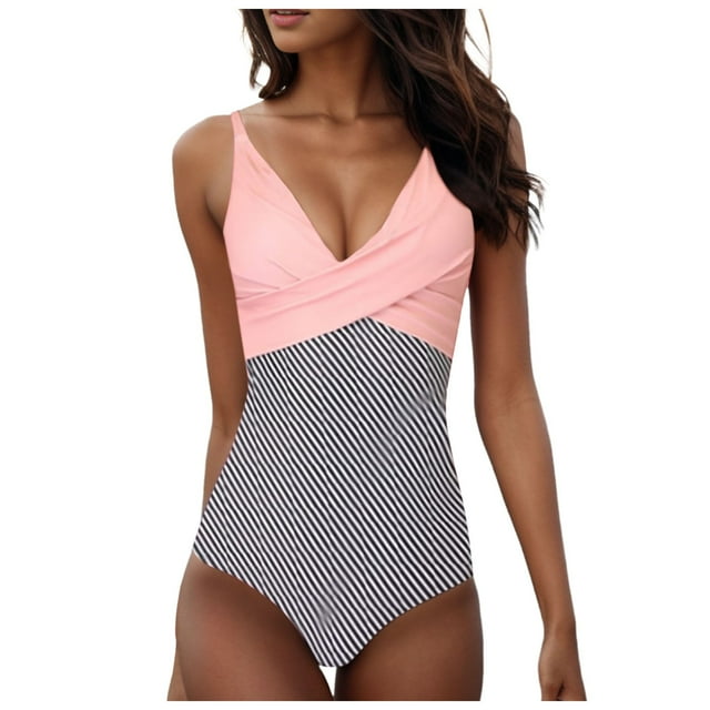 Wyzesi Women'S Color Matching Swimsuit Low Compression Fit Swimwears Grey S