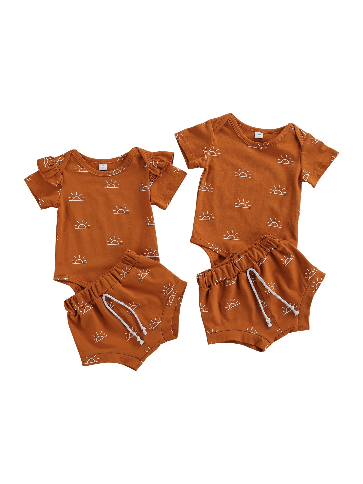 2pcs Toddler Boy Emoji Print Short-sleeve Brown Tee and Elasticized Shorts Set