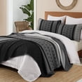 thumbnail image 6 of King Size Quilt Set Boho, Soft 3 Pieces Striped Fall Bedspreads Dark Grey Quilts Bedding Sets Boho Lightweight Quilted Coverlets Set Black for Men Bed 110"x90", 6 of 7