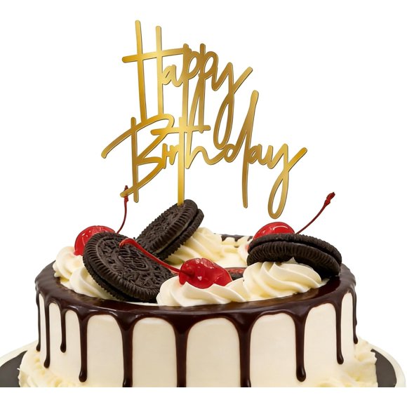 Espejo acrílico con diseño de felicitación de cumpleaños para tartas Lawonter, dorado