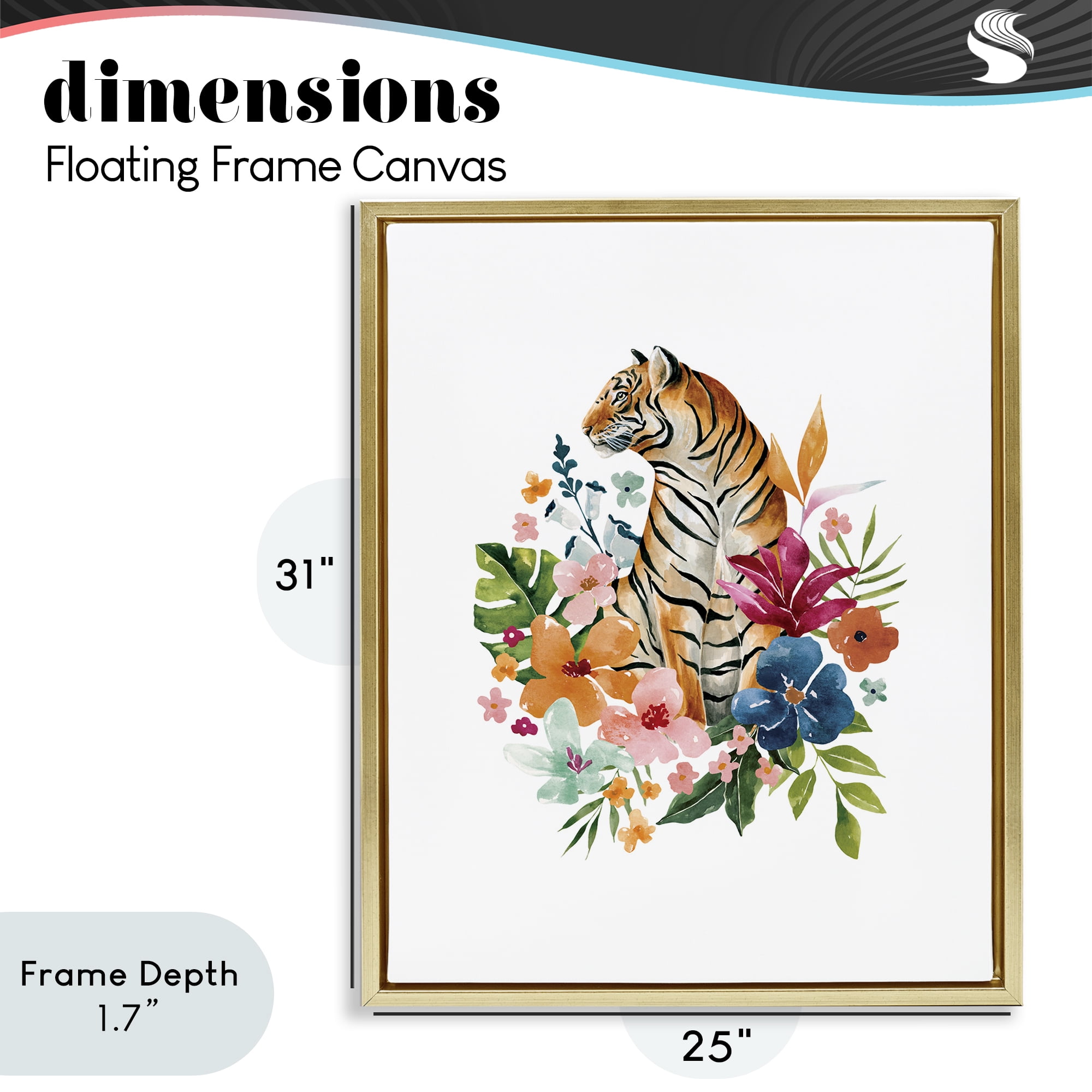Stupell Industries Tropical Jungle Tiger Gold Framed Floater Canvas Wall Art, design by Bethany Sandoval