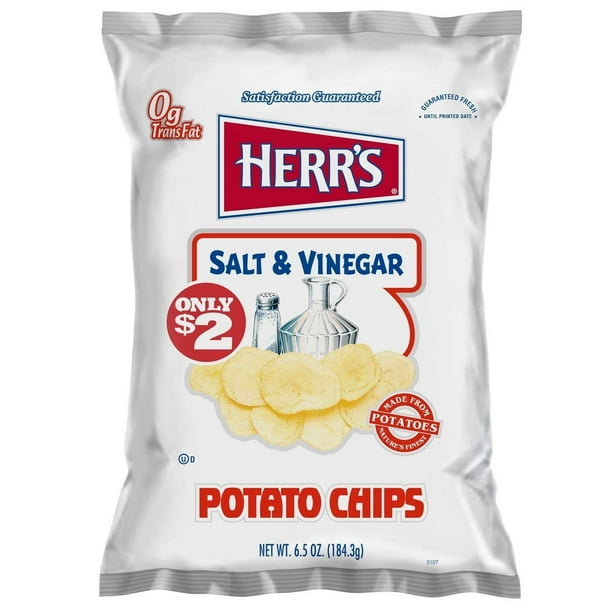 Herr's Salt & Vinegar Potato Chips 6.5 oz Bags Pack of 12 Walmart