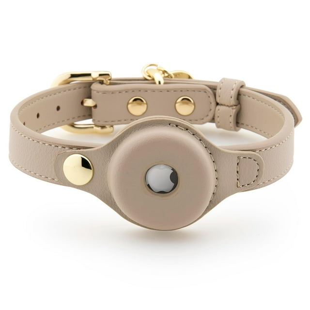 Collares para Perro, arneses y Correas Hechos de Piel Vegano con Soporte para Dispositivo de Seguimiento de Perros, Collar Ajustable para Perro (S (Cuello: 12x15), Beige)