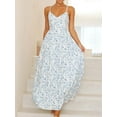 thumbnail image 6 of Womens 2025 Summer Maxi Dress Sleeveless Floral Smocked Boho Beach Long Dress Sky Blue M, 6 of 9