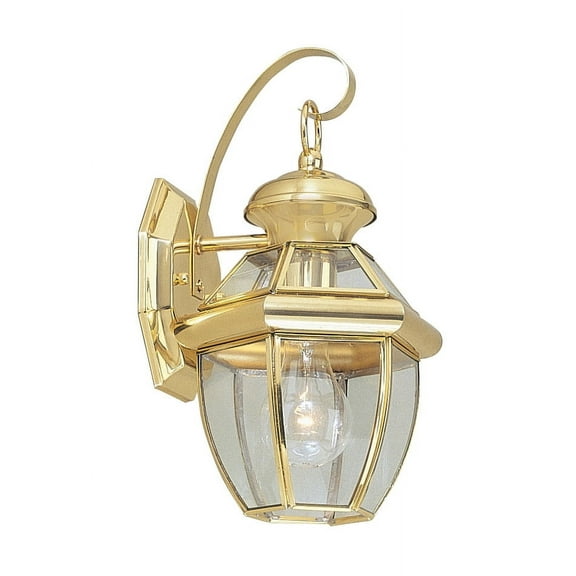 7 inch 1 Light Polished Brass Outdoor Wall Lantern Pendant Lighting Fixture with Clear Glass Panel Shade backed with Hand Crafted Solid Brass material for patio, front porch, entryway and more