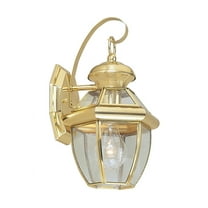 7 inch 1 Light Polished Brass Outdoor Wall Lantern Pendant Lighting Fixture with Clear Glass Panel Shade backed with Hand Crafted Solid Brass material for patio, front porch, entryway and more