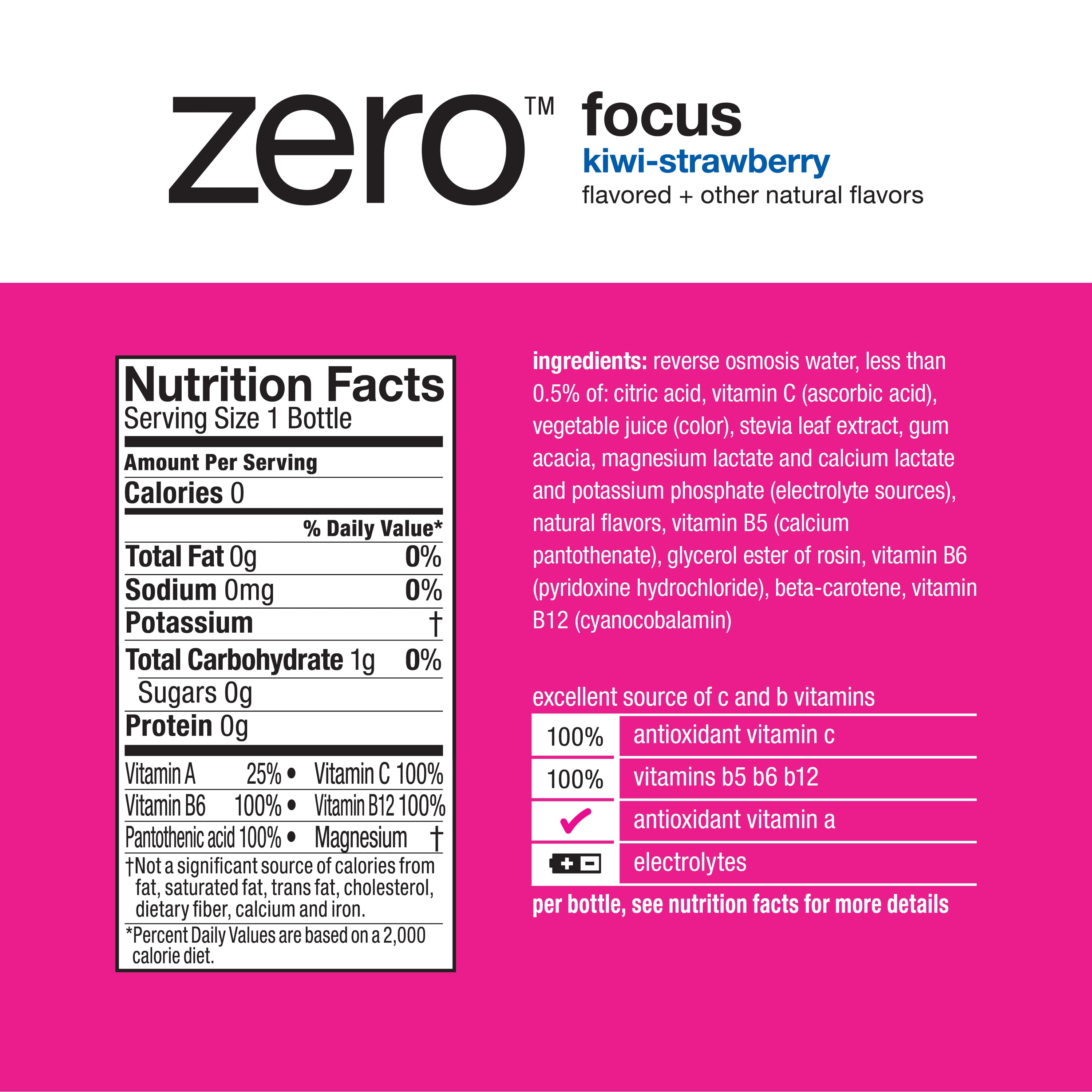 vitaminwater Zero Focus, Kiwi-Strawberry Enhanced Water w