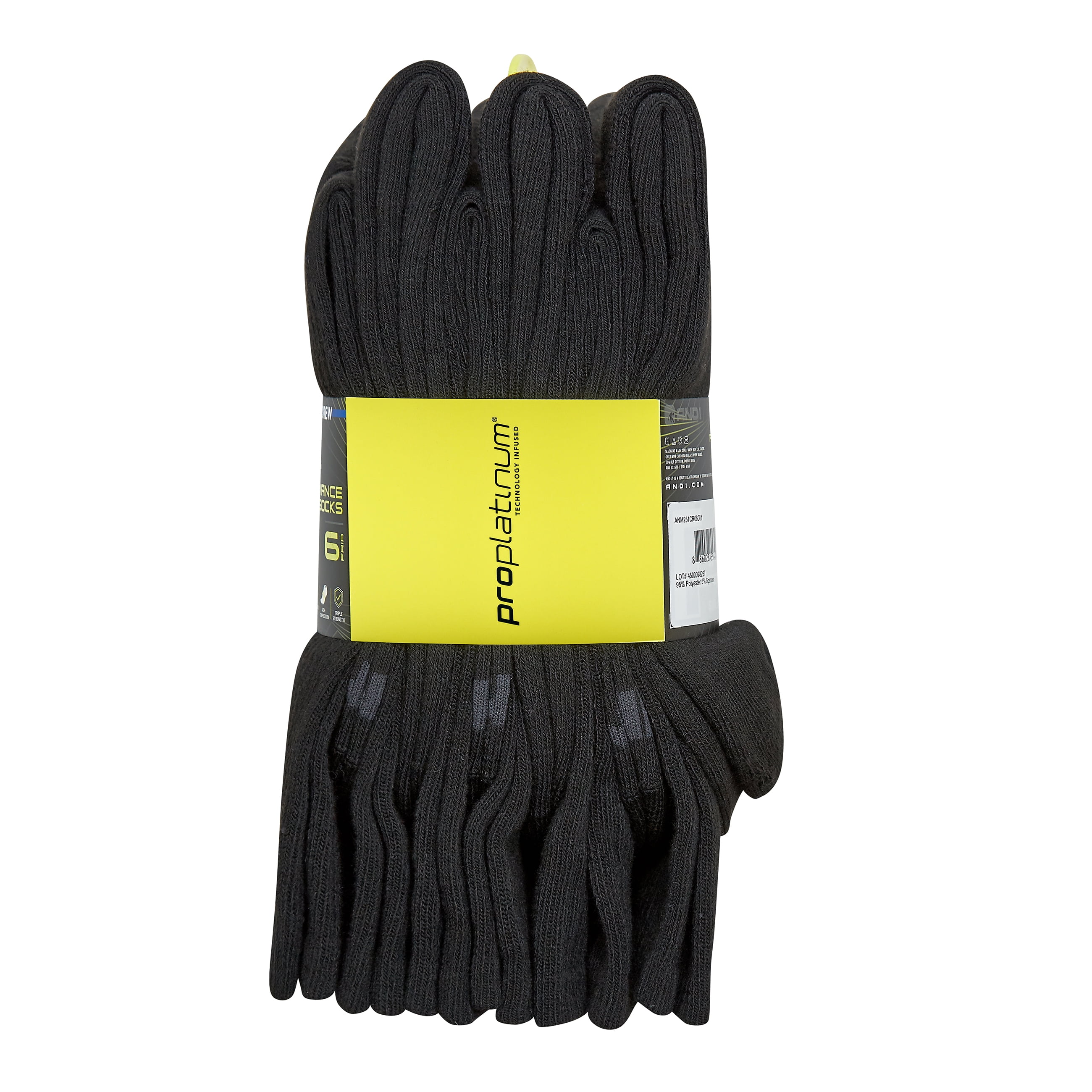 AND1 Men's Socks, Performance Cushion Crew Socks, 6-Pack