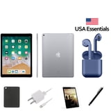 Apple 12.9-inch iPad Pro | Wi-Fi Only 128GB | Bundle: Stylus Pen, Pre-Installed Tempered Glass, Case, Rapid Charger, USA Essentials Wireless Bluetooth Airbuds | Space Gray (Refurbished)