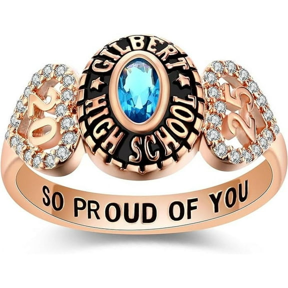 Custom Class Rings Fully Personalized Class Rings for Women Sterling Silver Rings Class Rings for Women High School Birthstone Graduation Rings of 2024 Size 5-15 High School Class Rings for Women