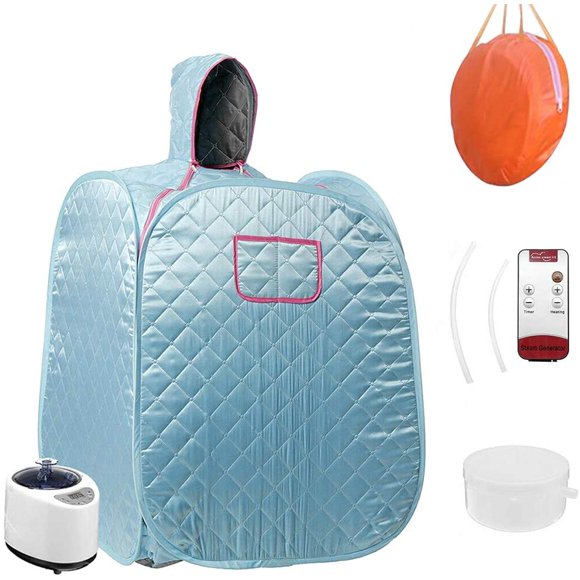 Portable Steam Home Sauna Foldable Steam Sauna Upgrade 2L Steamer, with steam Hose Herbs Kit Remote Control,Lightweight Tent, One Person Full Body Spa for Weight Loss Detox Therapy (Blue)