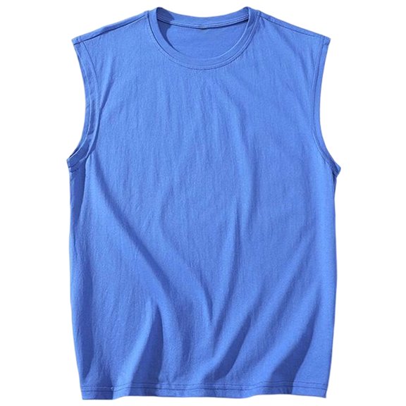 Landzoo Vest For Men Solid Color Sleeveless Crew Neck Undershirt Summer Comfortable Men Tank Tops Size L Blue