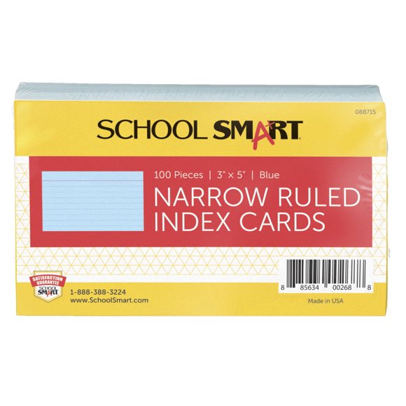 AMERICAN PAPER CONVERTERS INC 88715 School Smart 90# Ruled Index Card, 3 x 5 Inches, Blue, Pack of 100