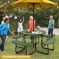 thumbnail image 2 of Costway Ensemble de Table de Pique-Nique Ronde d'Extérieur pour 8 Personnes avec 4 Bancs et Trou pour Parasol Vert, 2 of 9