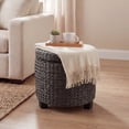thumbnail image 2 of happimess Addie 17.72" Modern Coastal Hand-Woven Water Hyacinth Storage Ottoman with Lid, Black, SSL1002C, 2 of 6