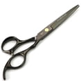 thumbnail image 1 of Tijeras de peluquería japonesas de acero inoxidable de 15 cm (6 pulgadas), tijeras profesionales de barbero con mango ergonómico, color negro., 1 of 5