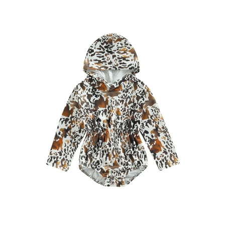 

Infant Baby Girls Boys Spring Autumn Hooded Rompers Long Sleeve Leopard Print Casual Rompers