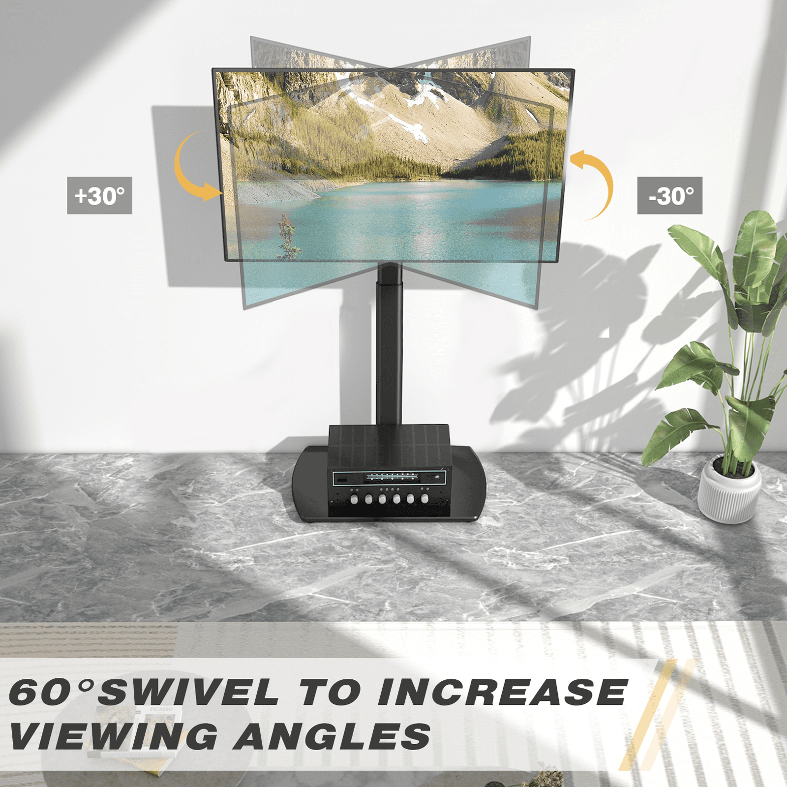 RTVR Black TV Floor Stand with Swivel Mount for 65 inch Flat Screens, Roku TV Stand Legs for Bedroom