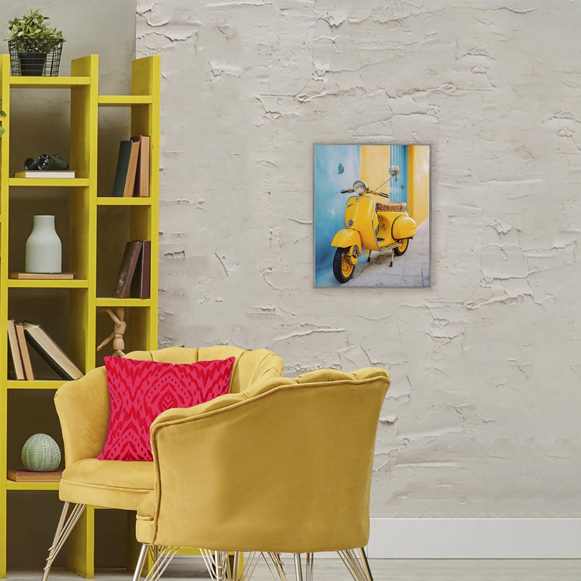 Stupell Industries Sunny Ride Vintage Moped Gray Framed Giclee Art, design by Franklyn Gregory