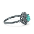 thumbnail image 2 of Halo Art Deco Round Ring Black Tone Paraiba Tourmaline CZ 925 Sterling Silver Size 9, 2 of 6