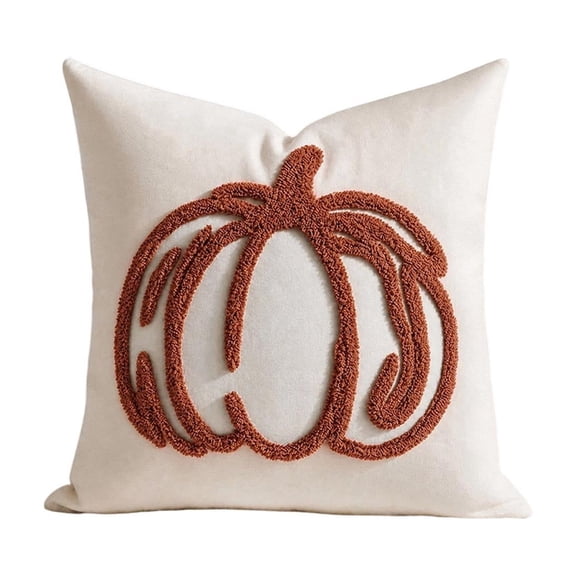 OCCOA Fall Halloween Pumpkin Tufted Embroidered Throw Pillow Cover, 18 Inch Decorative Cushion Case for Holiday Couch Sofa and Bed Home Decor, Coffee