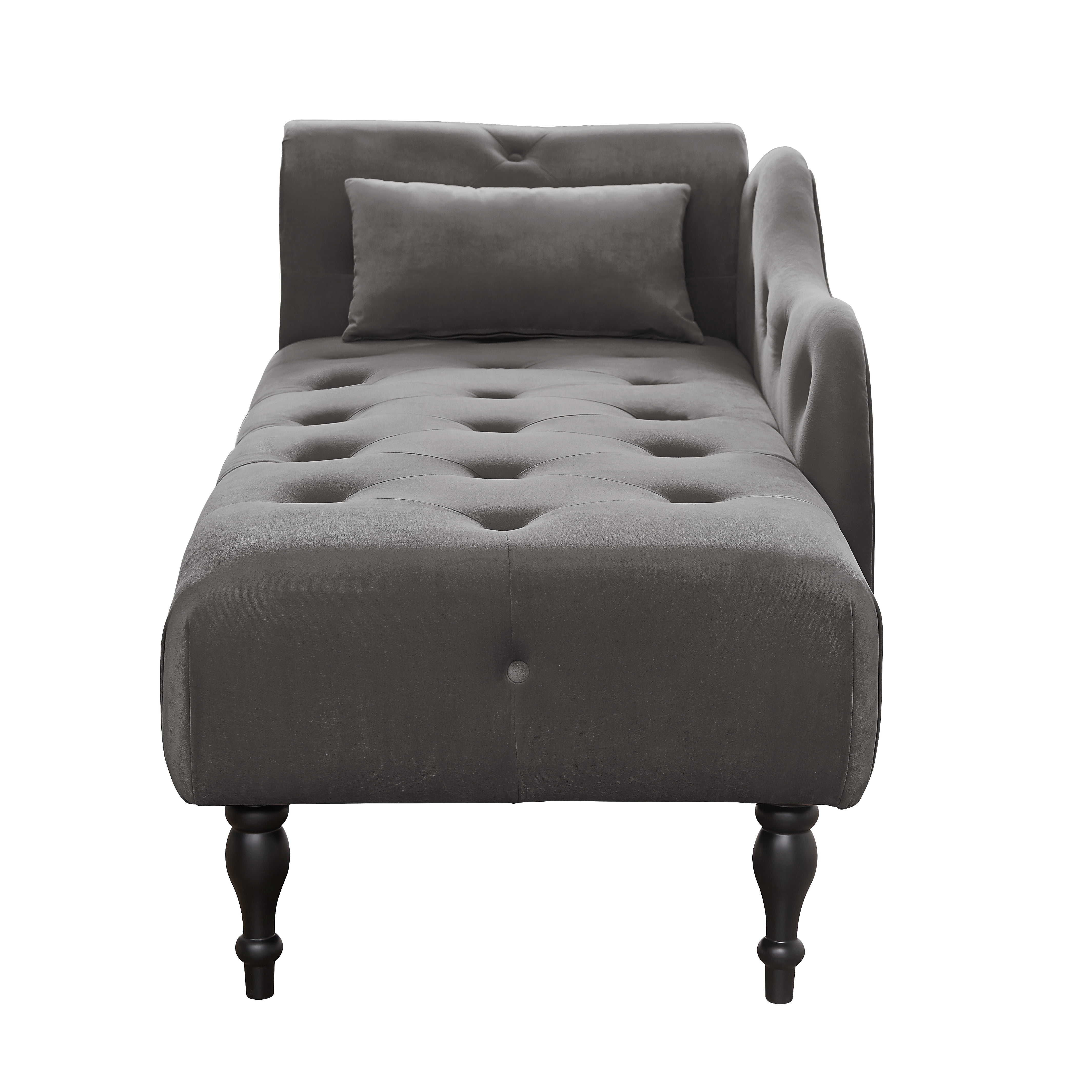 Miniyam Velvet Chaise Lounge, Tufted Accent Chaise Chair with Pillow for Living Room Bedroom, Gray