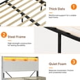 thumbnail image 7 of UHOMEPRO Queen Size Bed Frame with Storage Headboard, Upholstered Queen Bed Frame with Drawers, LED Lights, Charging Station, White Corduroy Platform Bed Frame, No Box Spring Needed, 7 of 7
