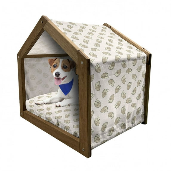Waffle Pet House, Delicious Breakfast Food Creamy Topping Dessert Illustration Print, Outdoor & Indoor Portable Dog Kennel with Pillow and Cover, 5 Sizes, Tan and Cream, by Ambesonne