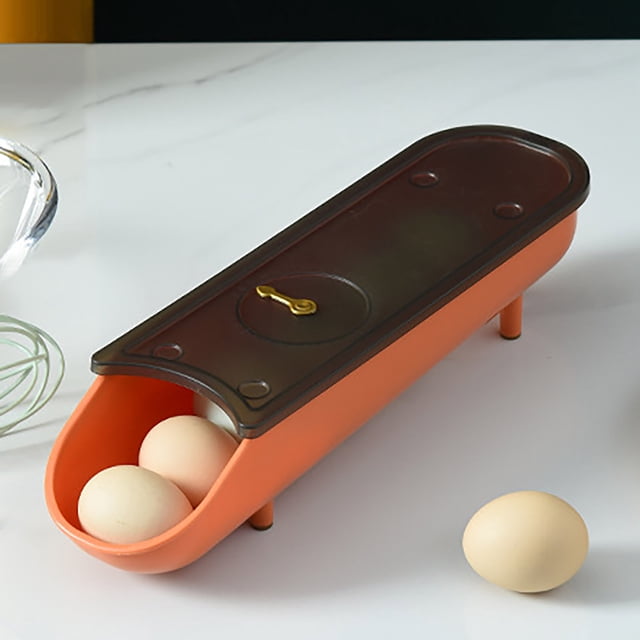 Oleegame 1PC Produce Storage Refrigerator Egg Freshness Storage Box Egg Tray Drawer Kitchen Egg Box Can Be Multi Layer Stacked Rolling Timer Egg Carton Orange