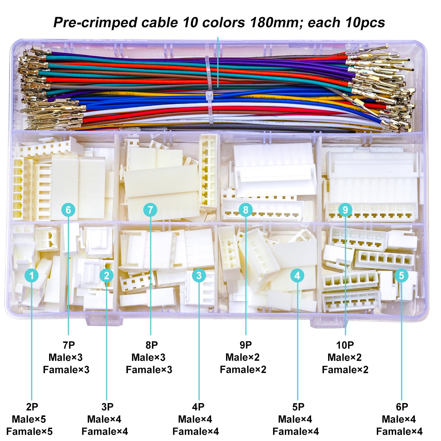Keszoox JST VH 3.96mm Male Female Cable Connector Kit 20AWG Premium Pre-Crimped Cables