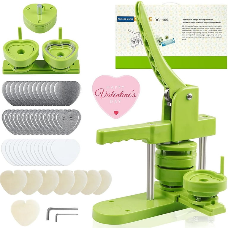 VIFERR Heart Shaped Button Maker Machine, Button Press Machine with 100pcs  Heart Button Parts DIY Pins Making Kit Gift for Kids (Green) 