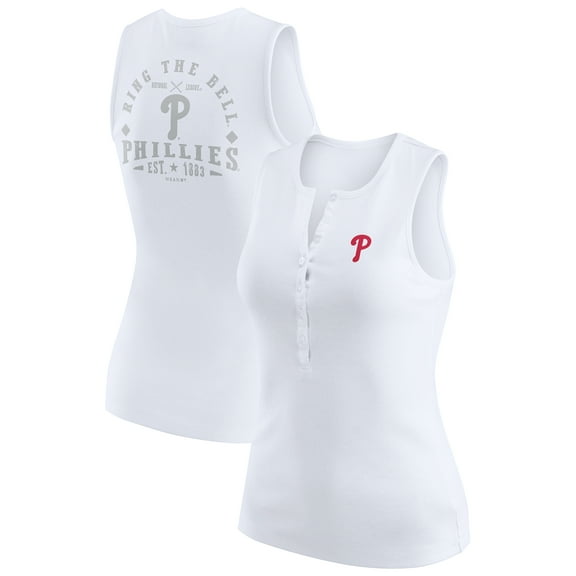 Women's WEAR by Erin Andrews White Philadelphia Phillies Rib-Knit Henley Tank Top