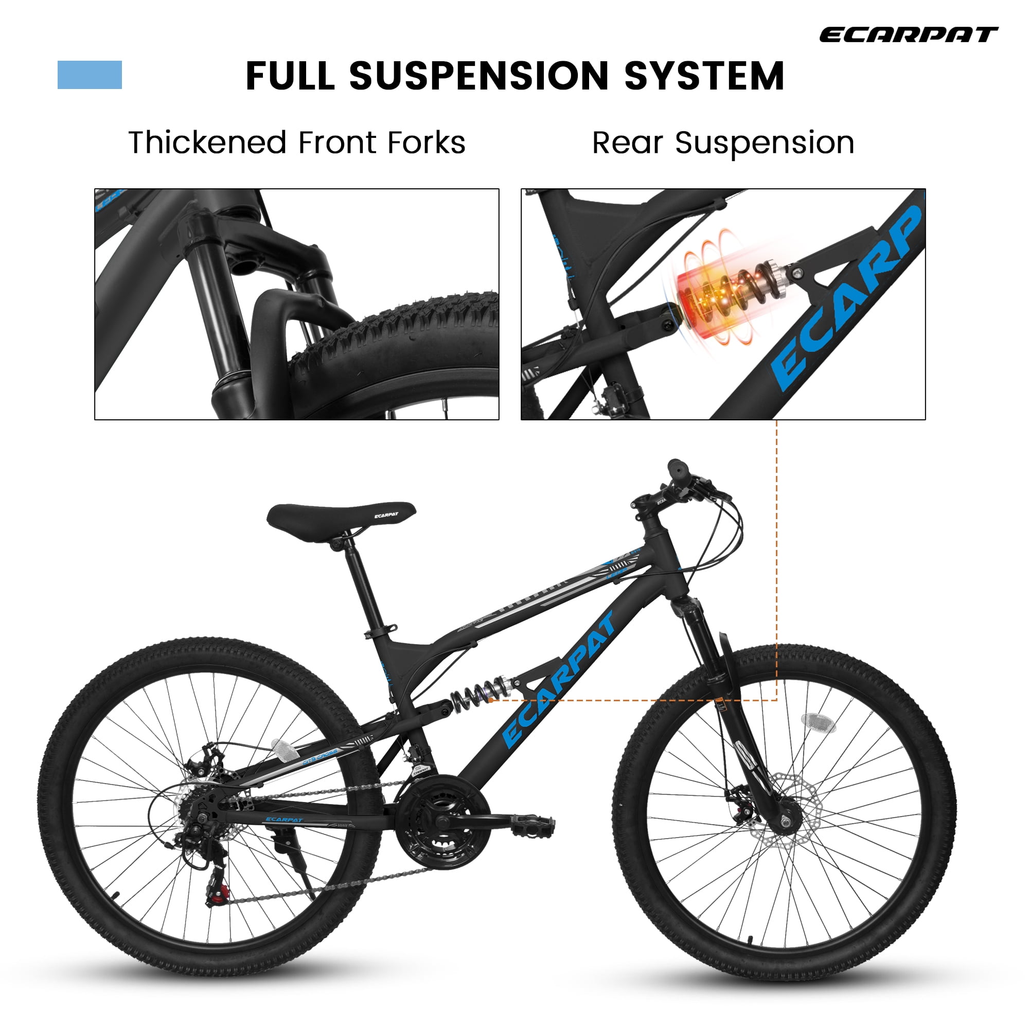 27.5 inch Dual Full Suspension Mountain Bike, 21 Speeds Dual Disc Brake, Carbon Steel Mountain Bike, Trail Beach Snow Commuter City Bikes, Birthday Gift Choice