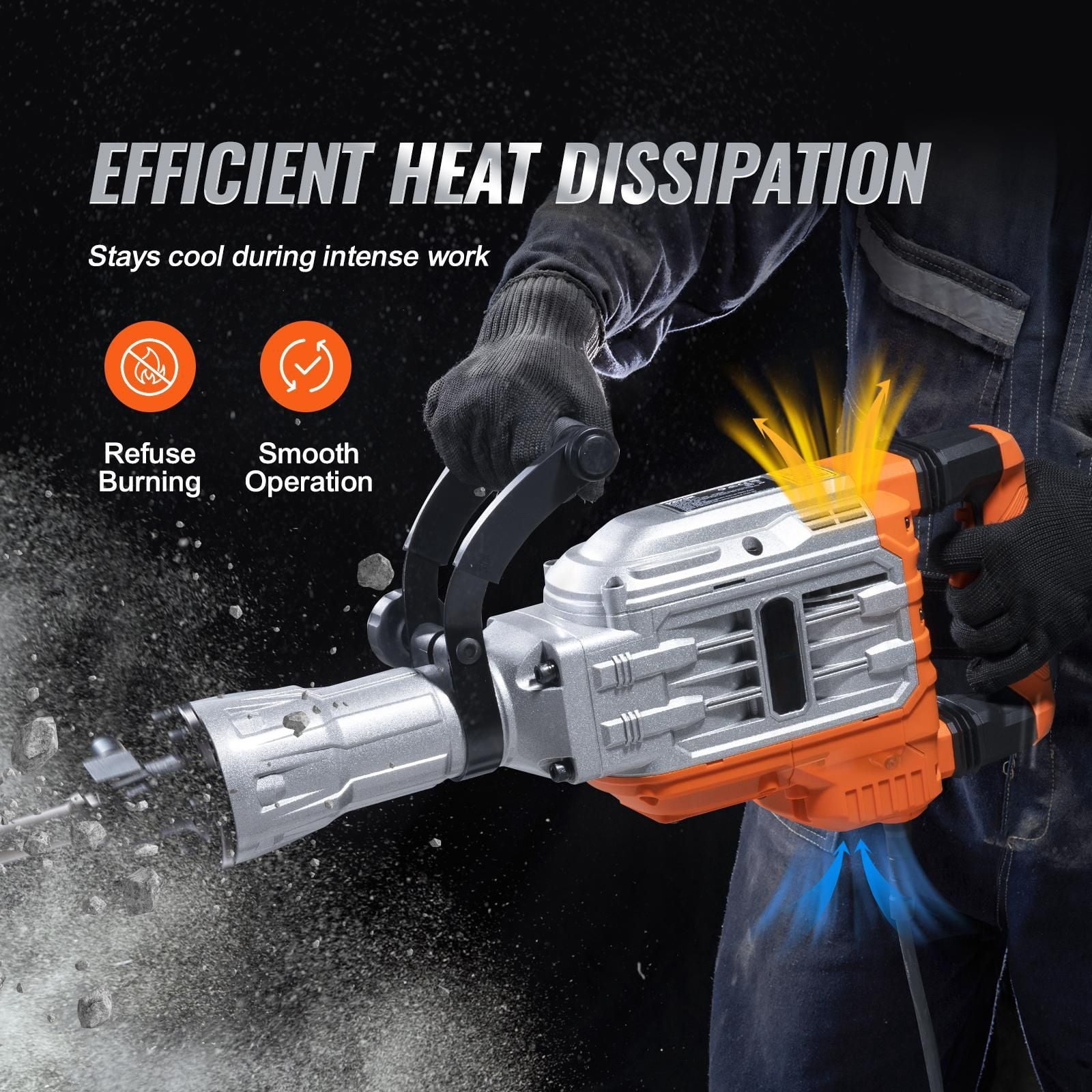 Professional 3500W Electric Jack Hammer, 2-in-1 Concrete Breaker with Dual Chisels for Demolition Work