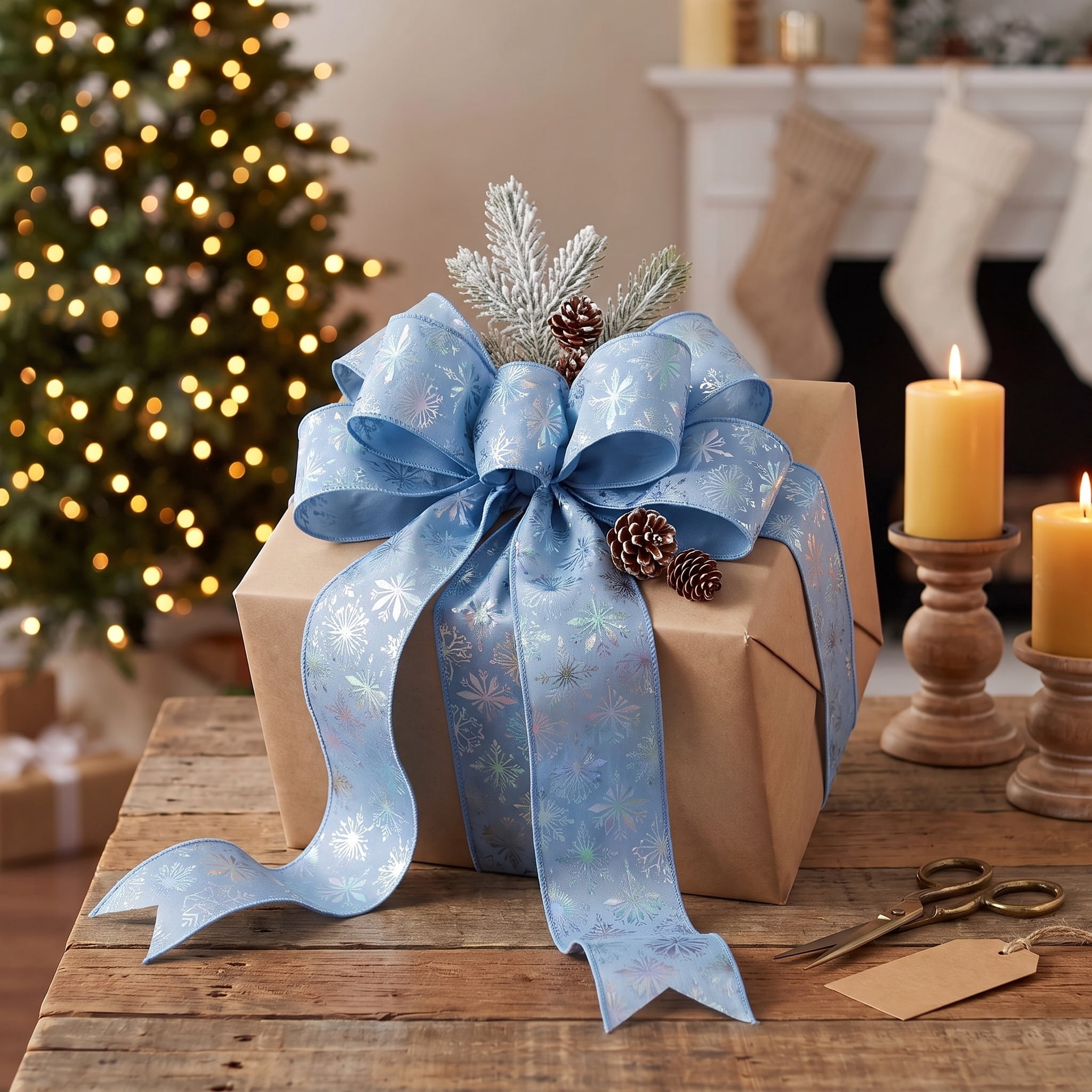 Iridescent Blue Snowflake Christmas Ribbon, 3.5" x 35', by Holiday Time