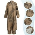 thumbnail image 3 of IBTOM CASTLE Abaya Dress for Women Muslim Set Long Sleeve Chiffon Islamic Dress Shirt with Pants 2PCS Dubai Prayer Casual Clothes S Khaki Print, 3 of 8