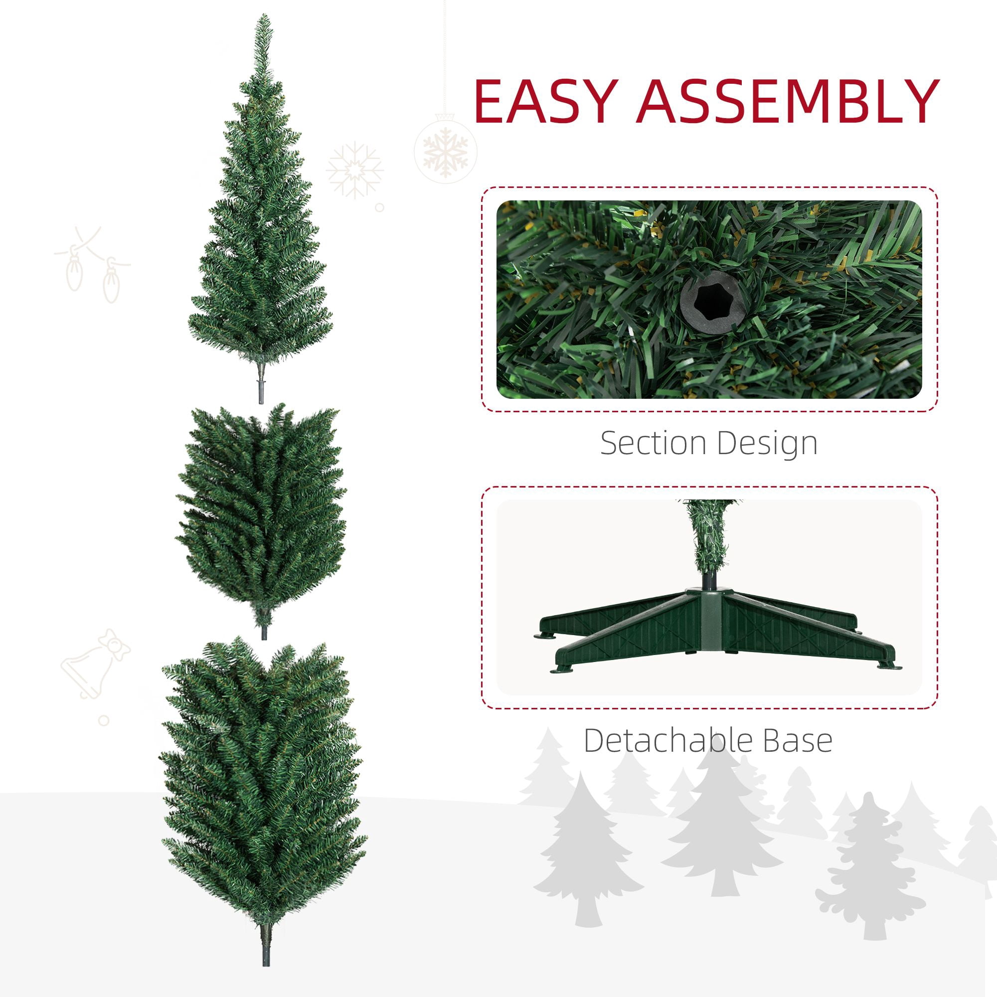 Unlit Pencil Artificial Christmas Tree, 8 ft Slim Tree with 618 Tips and Plastic Base, Space-Saving Holiday Decor for Small Rooms and Apartments