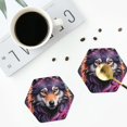 thumbnail image 4 of Honeii Colorful Wolf Head A print Leather Coaster Set of 4, ideal for safeguarding your furniture from drinks spills and effortless cleanup-Hexagon, 4 of 6