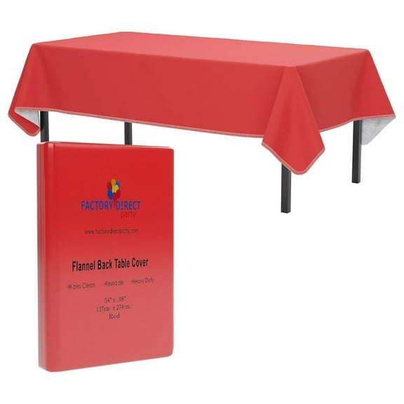 Red Vinyl Tablecloths - 54 in x 108 in - Pack of 1 Rectangle Tablecloth with Flannel Backing - Plastic, Reusable & Waterproof 70" x 54" (Rectangular)